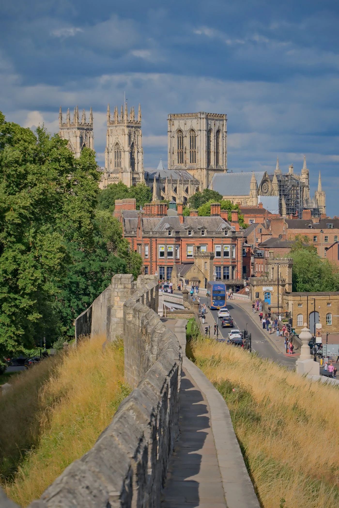 York Minster and a street seen from the historic city walls.