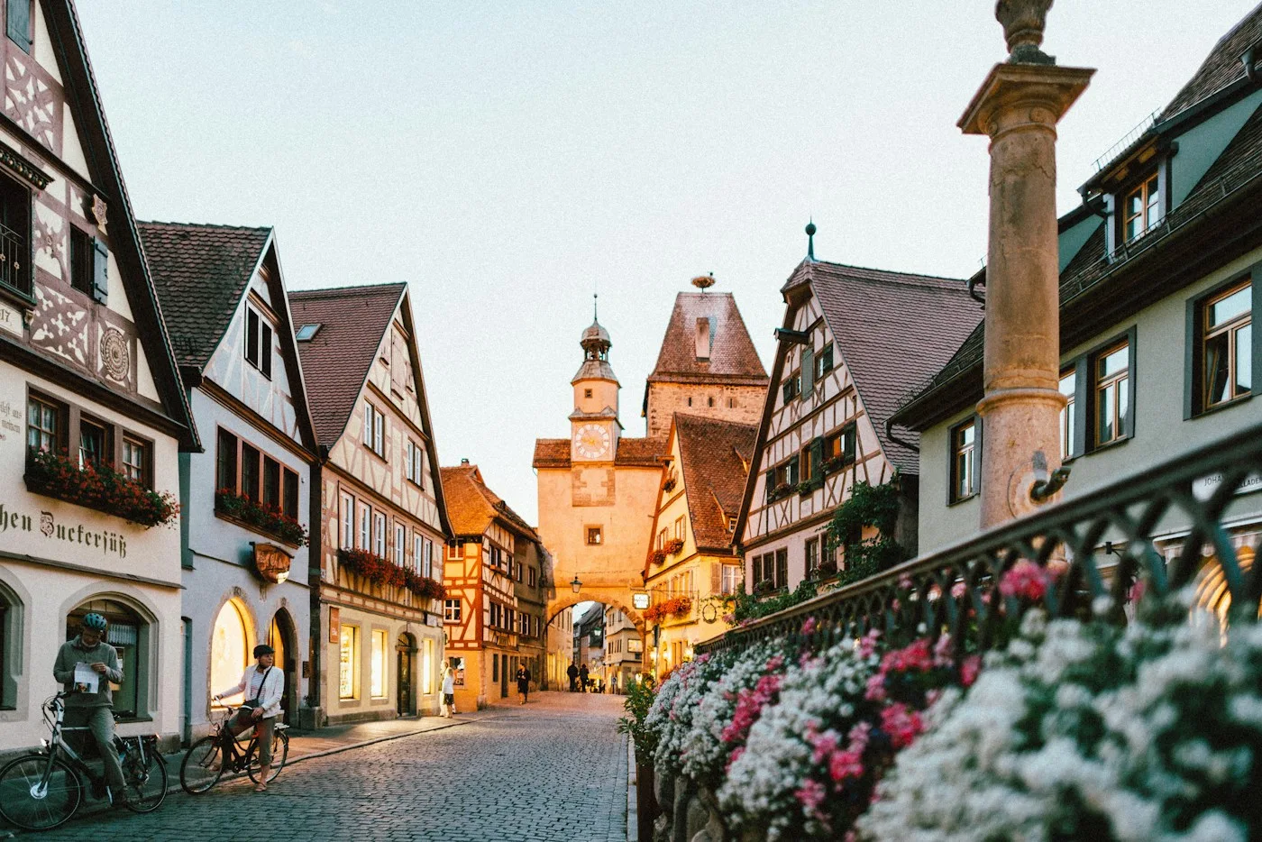 Half-timbered buildings on a German town street