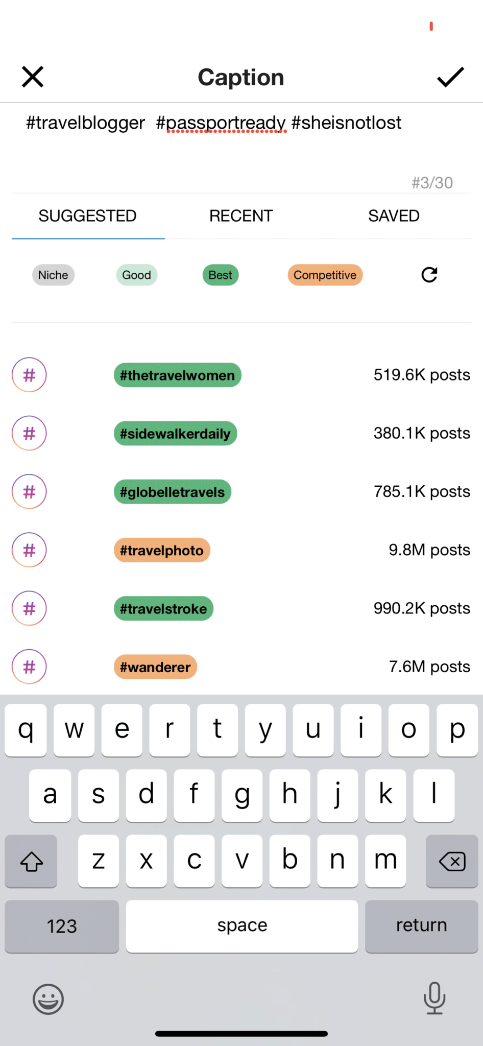 Hashtag research for Instagram posts